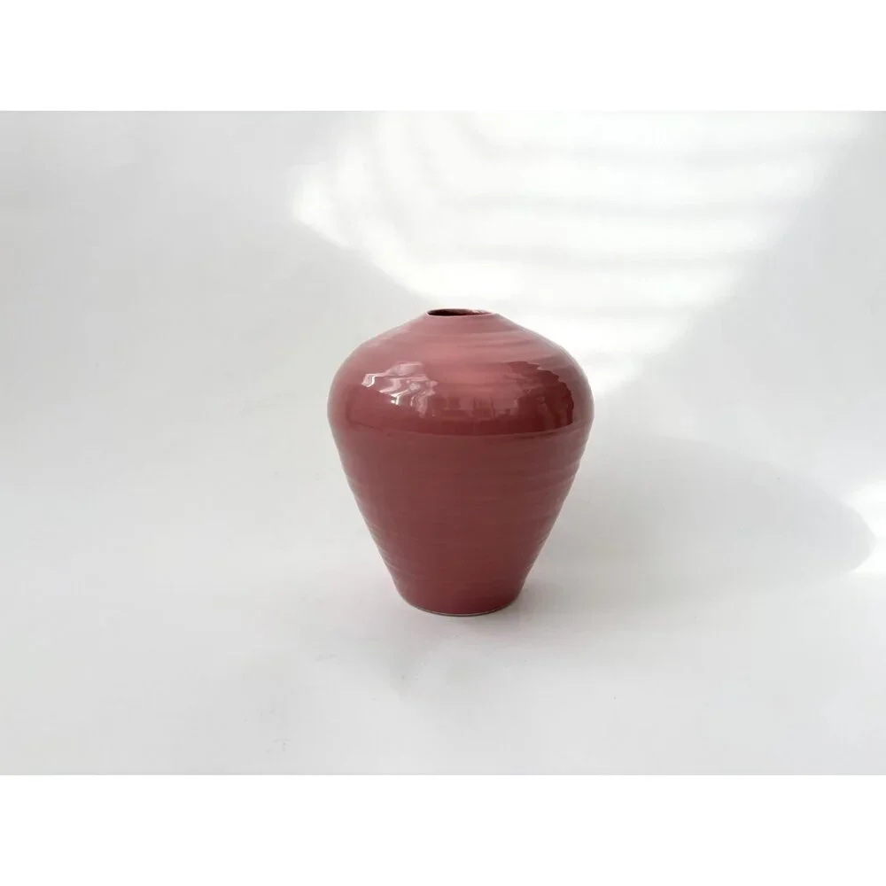 Dusty Rose Minimalist Bulbous Glazed Pottery Midcentury Modern 1980's Vase